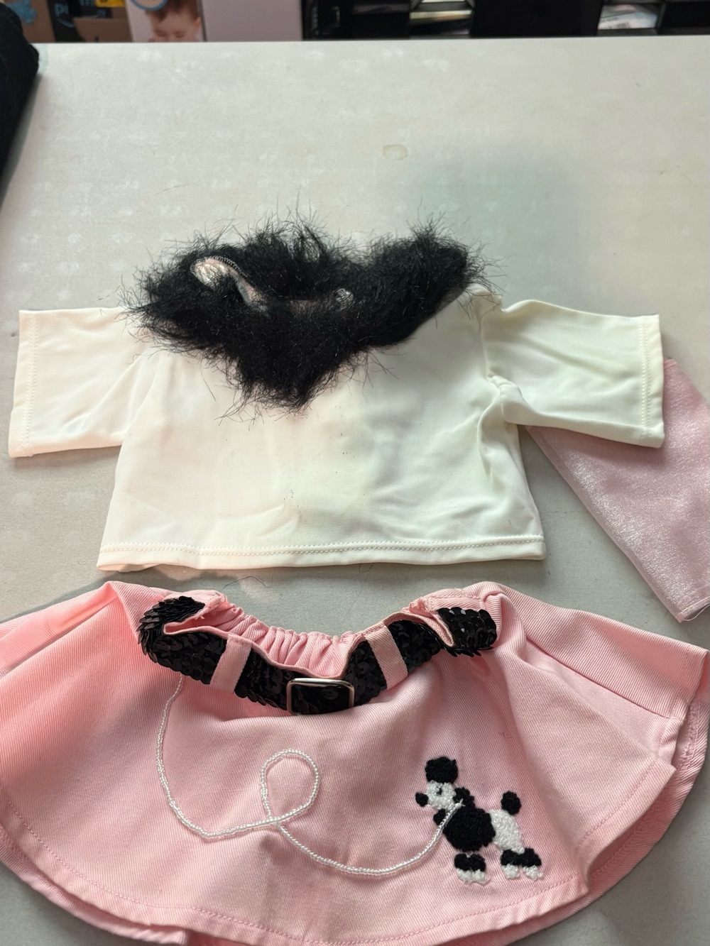 Pink Poodle Skirt & Cream Fuzzy-Collar Top Outfit. Build a bear outfit very good